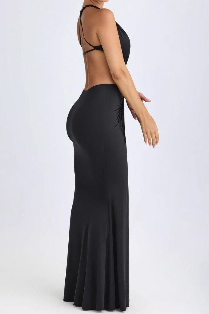 Hollow-out backless deep V-neck dress