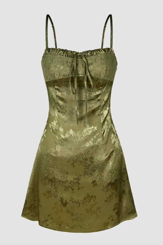 jacquard satin splicing lace resort glossy dress