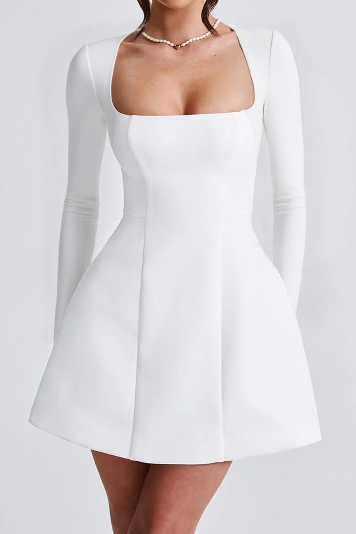white long sleeves A-line mini dress
