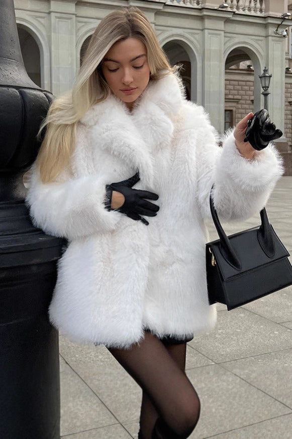 suit collar imitation fox fur coat
