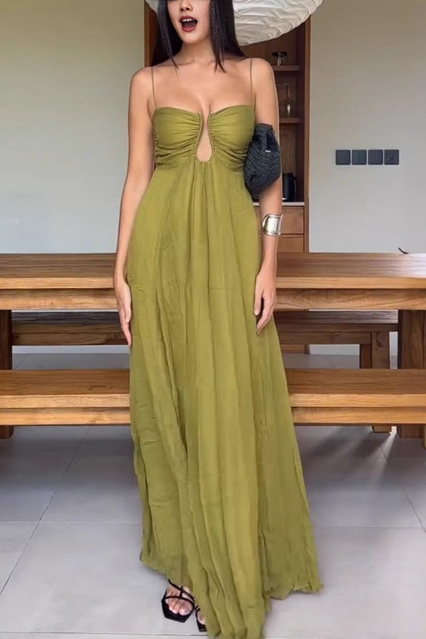vicky green Spaghetti strap U-shaped maxi dress