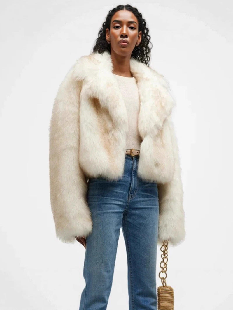 faux wool suit collar imitation fur cropped coat