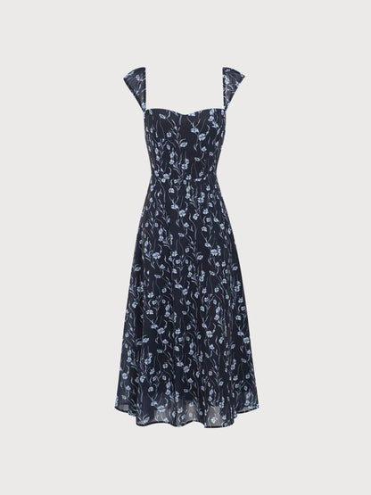 blue floral midi dress