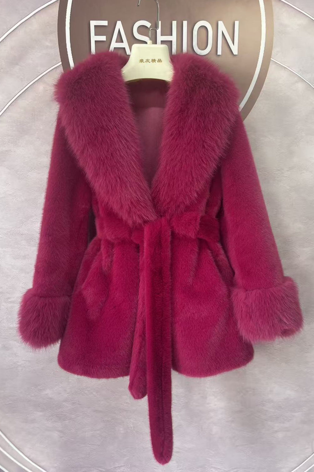 Big Fur Collar Long Mink Faux Fox Coat