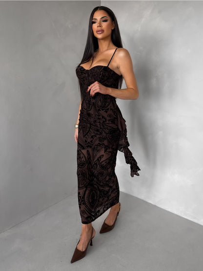 black Suspender Chest Wrap Waist Backless Dress