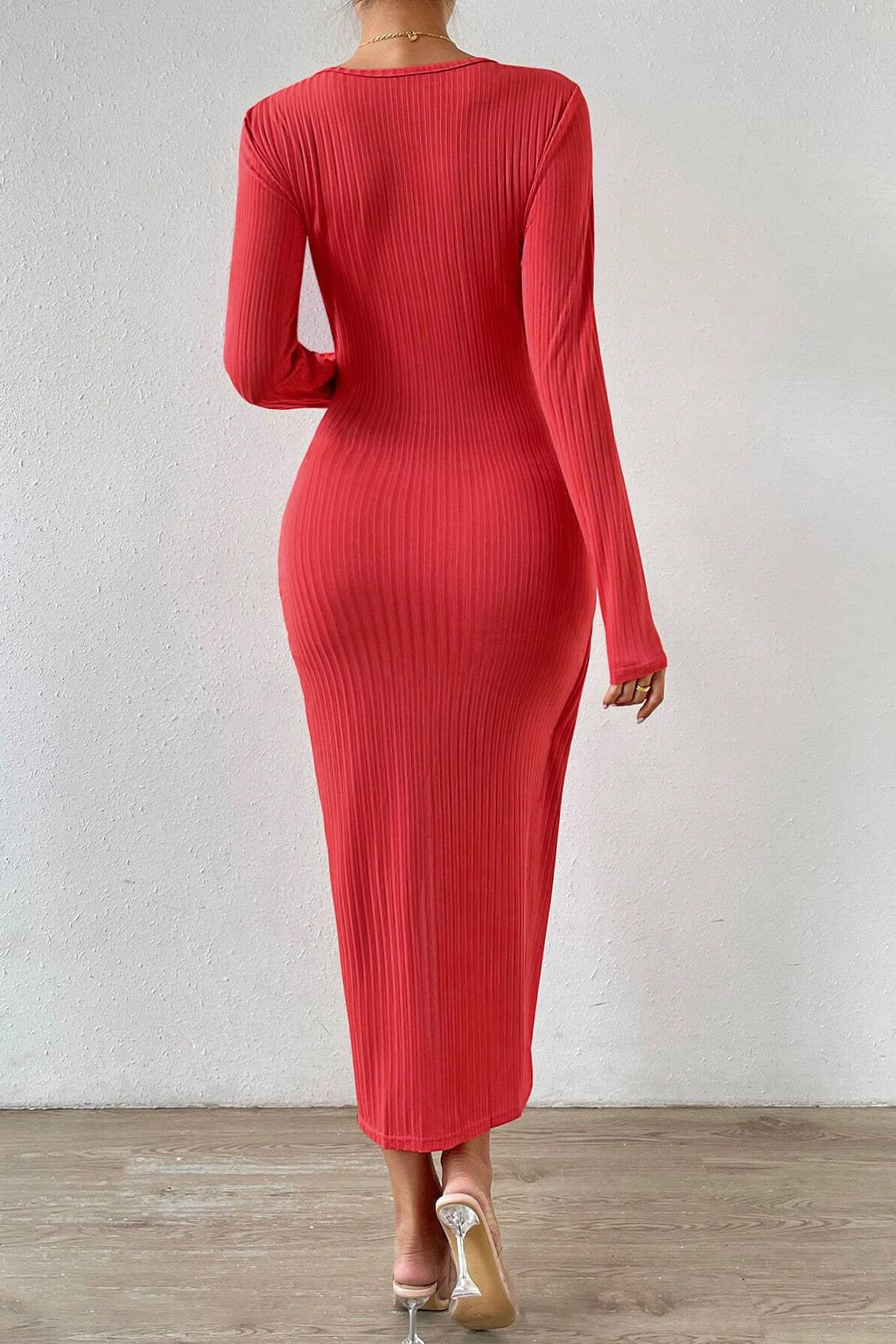 lena red Slit bodycon maxi dress