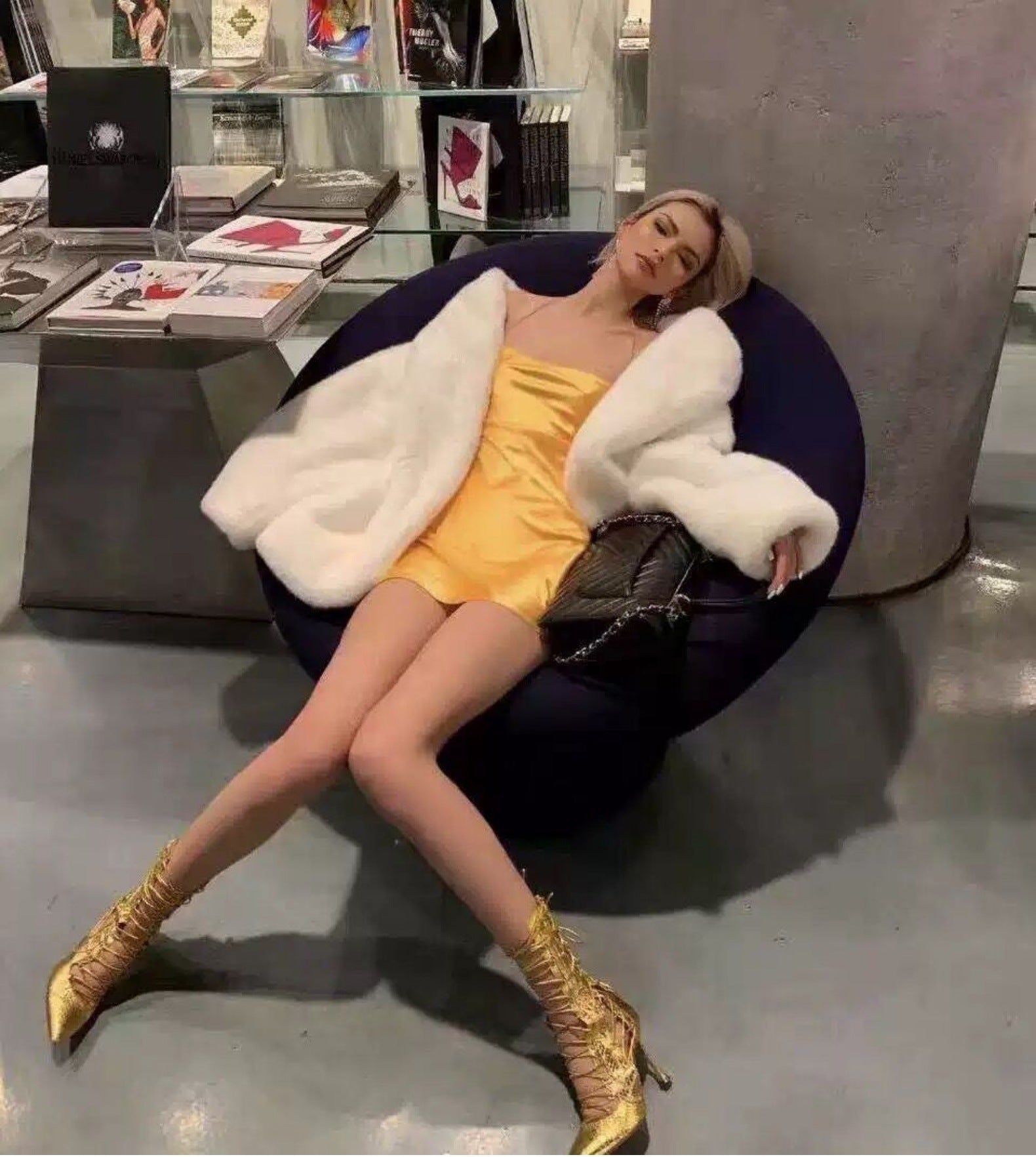 hot girl imitation fur mid-length coat