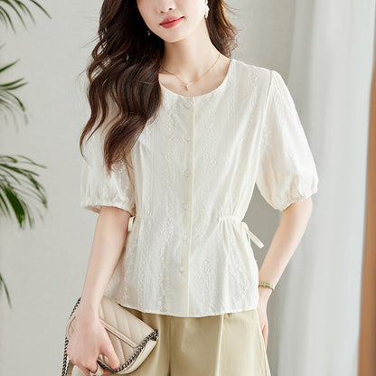 French-style short-sleeved shirt - apricot