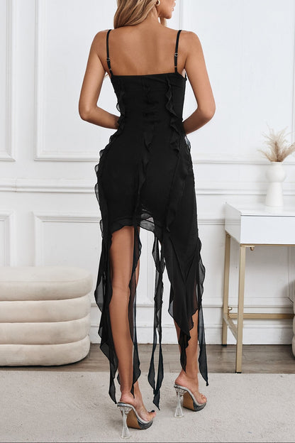 black mesh see-through slit dress