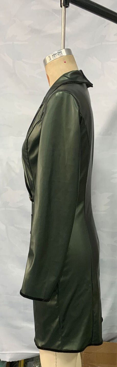 Green Lapel Long Sleeve Dress