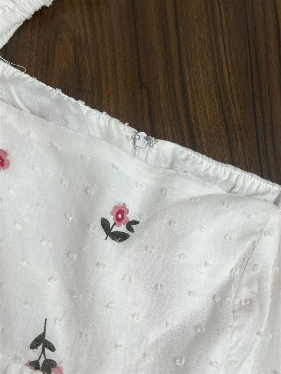flower embroidery puff sleeve mini dress