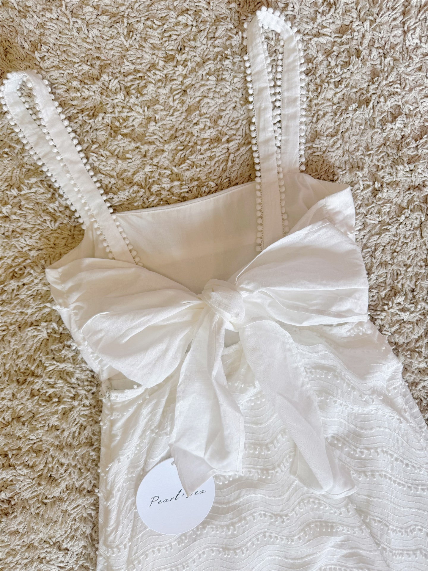 Pom Pom Trim Back Bow Midi Sundress
