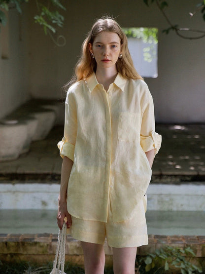 White linen oversized shirt and shorts set