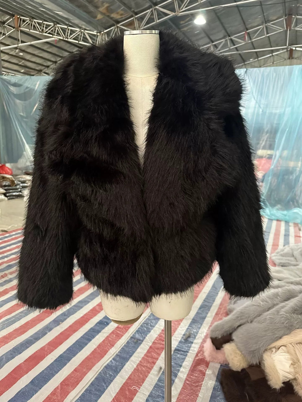 imitation fox fur short fur coat
