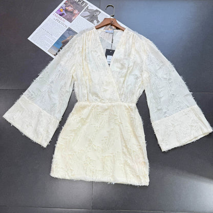 Cream apricot large flared sleeves mini dress