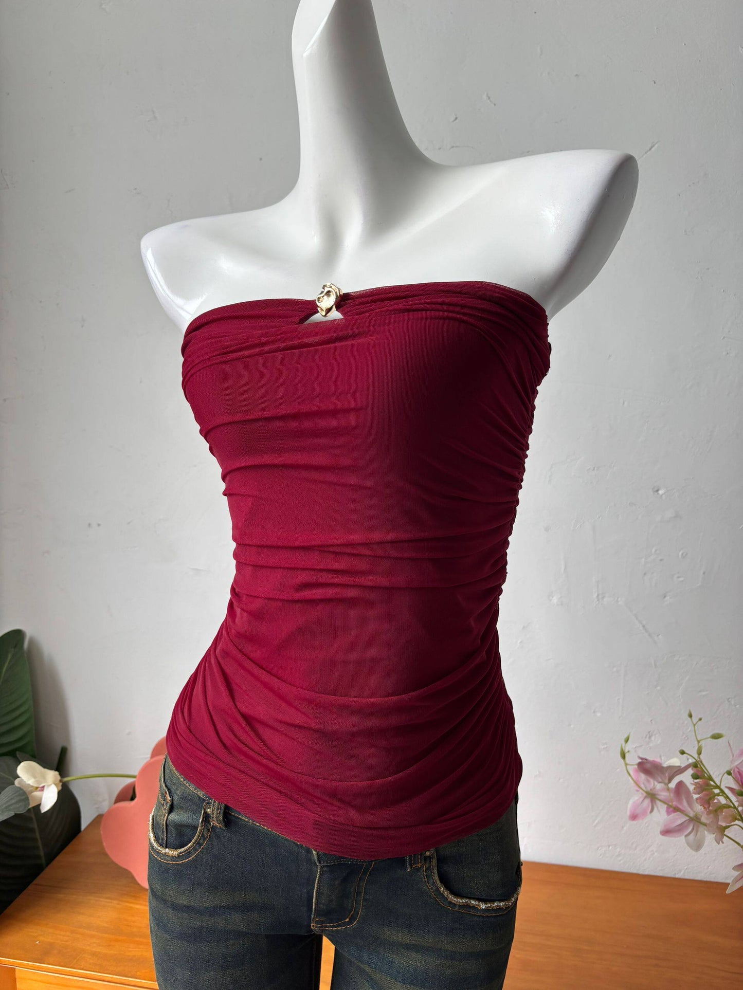 burgundy slim bandeau top