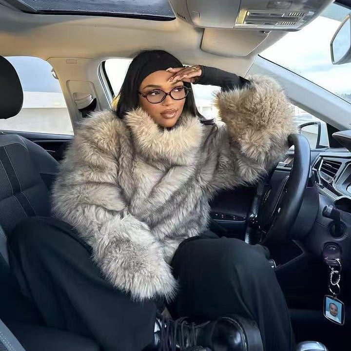 faux fur short coat in pale brown