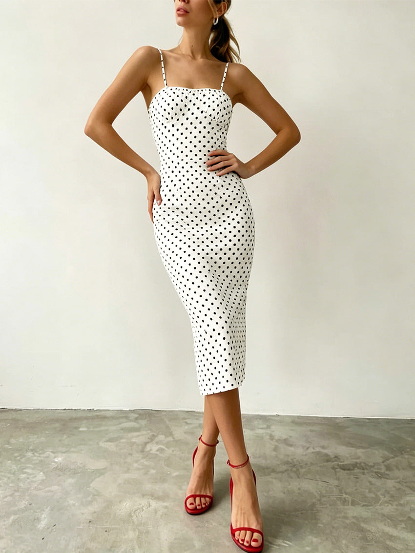 slit suspender polka dot dress