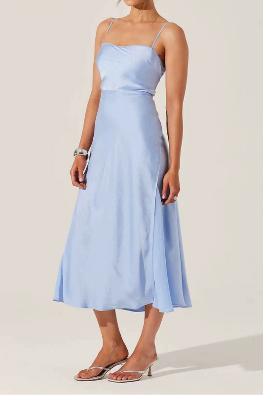 light blue satin panelled large slip dress