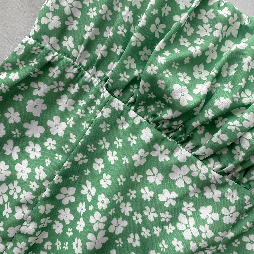 green wind floral mini dress