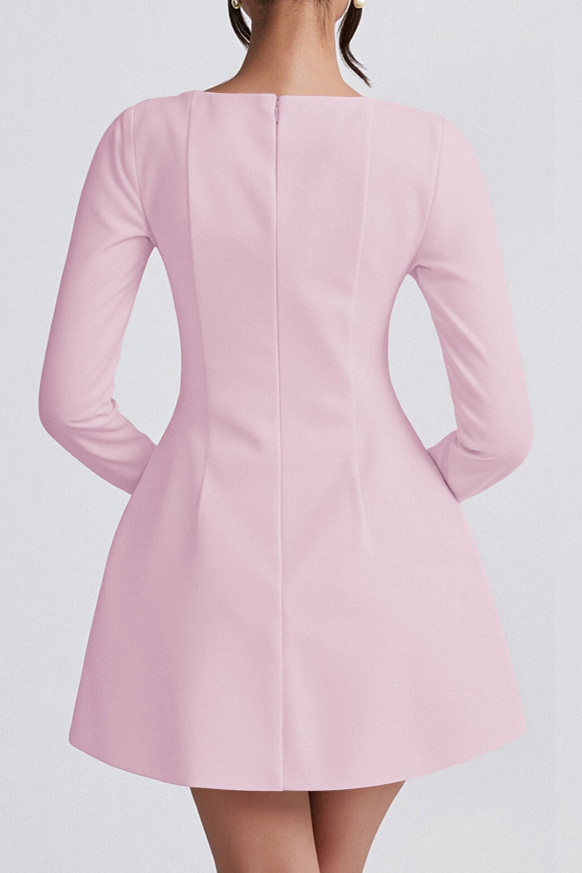 pink long sleeves A-line mini dress