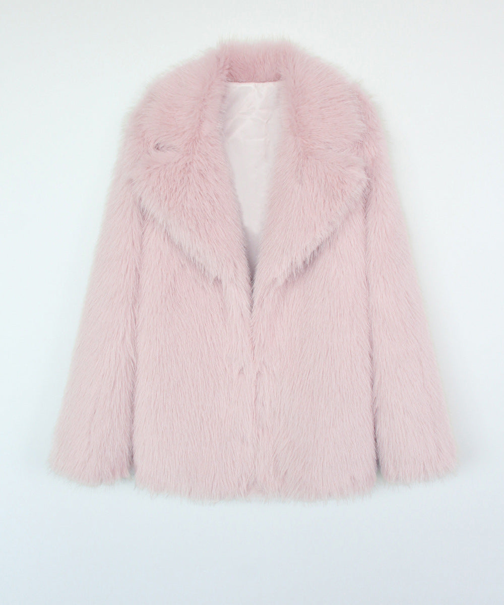 suit collar imitation fox fur coat