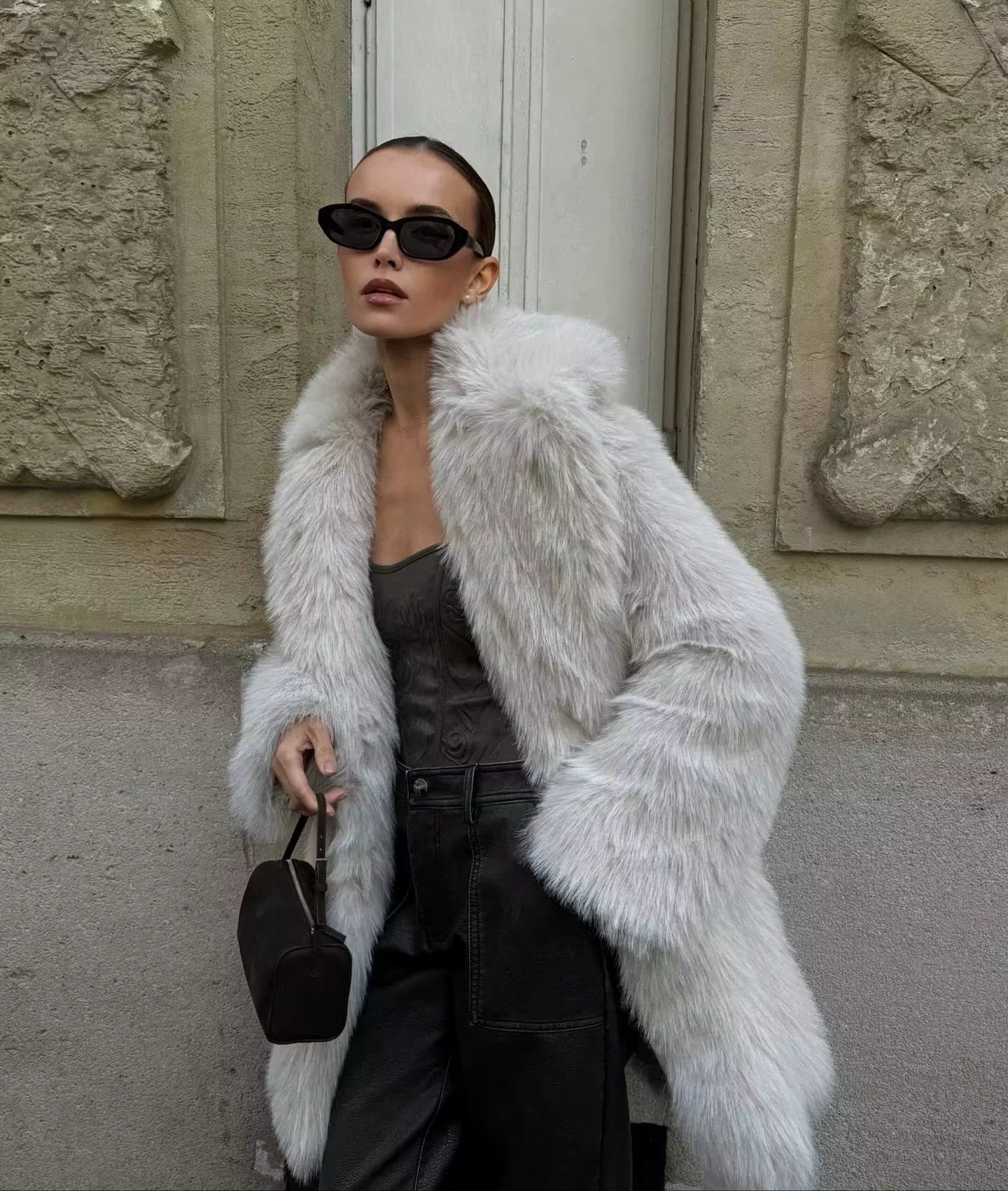 imitation fox fur coat in winter