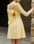 yellow Square neck long-sleeved mini dress