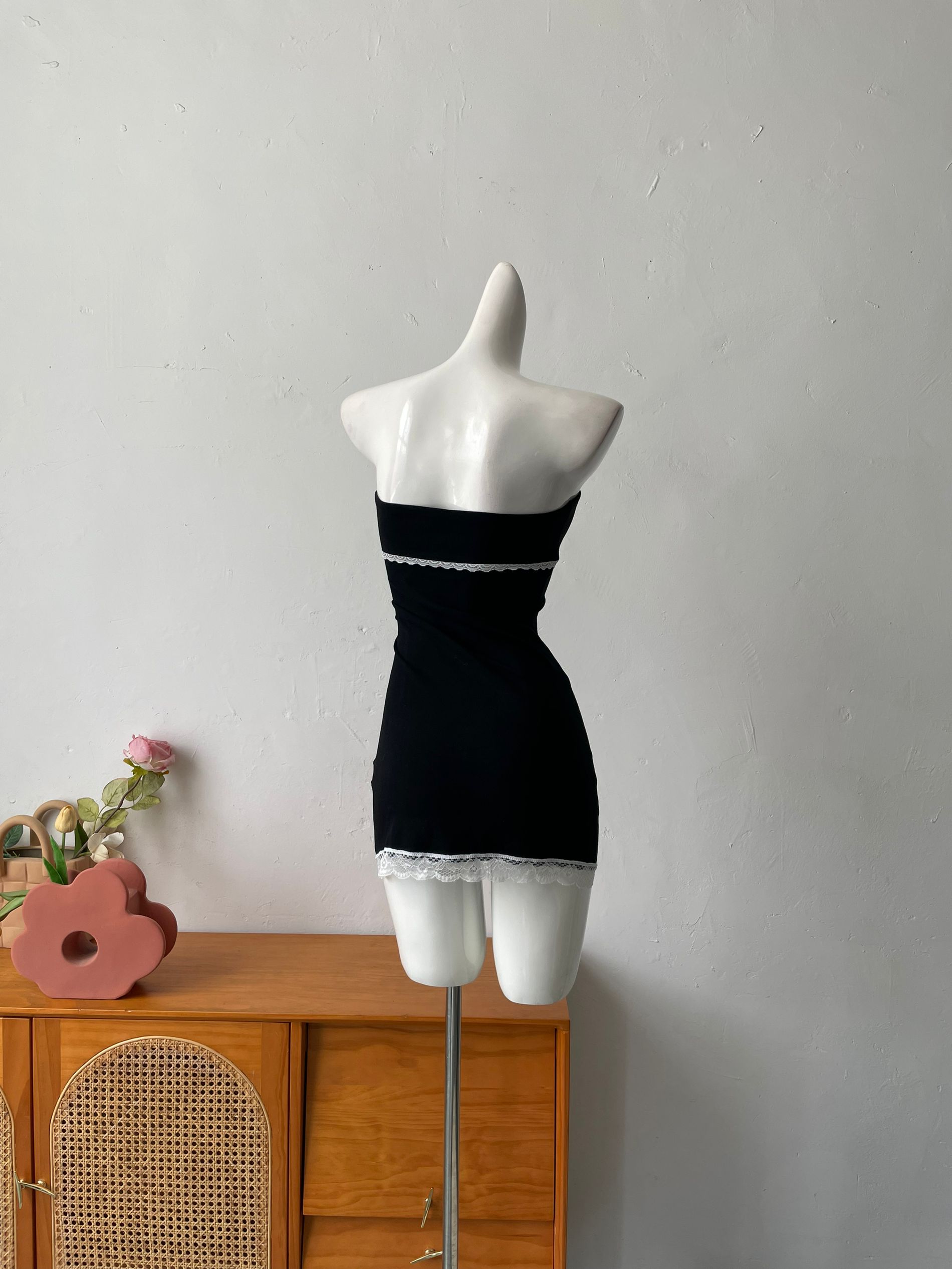 black lace bandeau patchwork dress