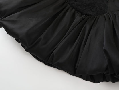 black Lace-Waist Spaghetti Strap Dress