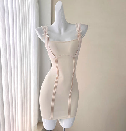 bow pleated slip dress