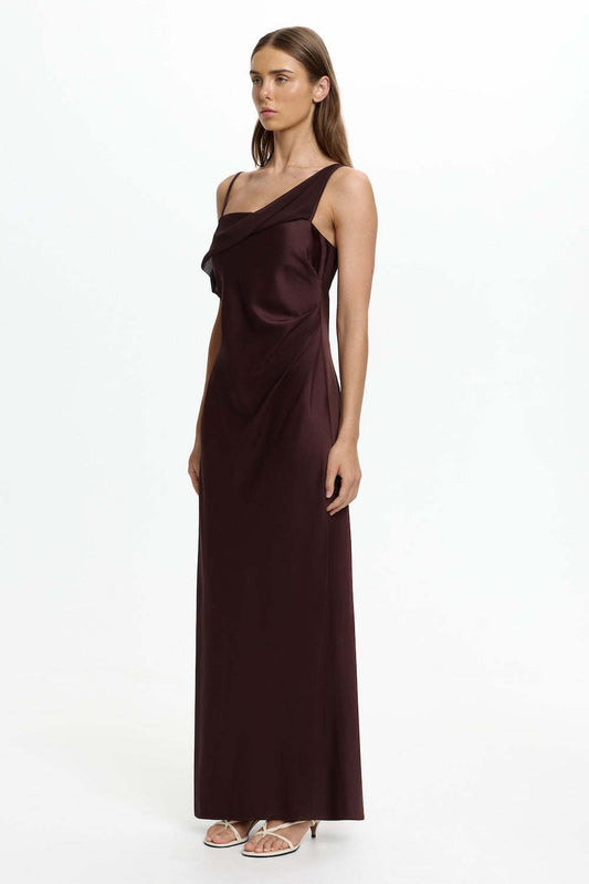 brown Satin Fashion Sexy Slim Slip Dress