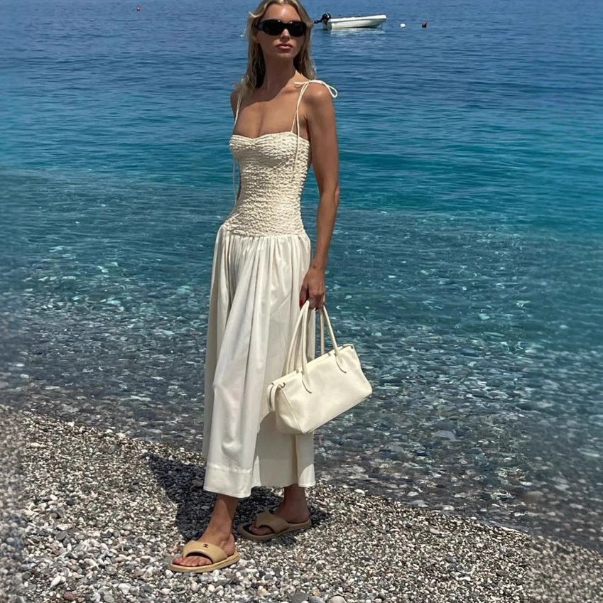 Strapless Fitted Spaghetti Strap Long Dress - white