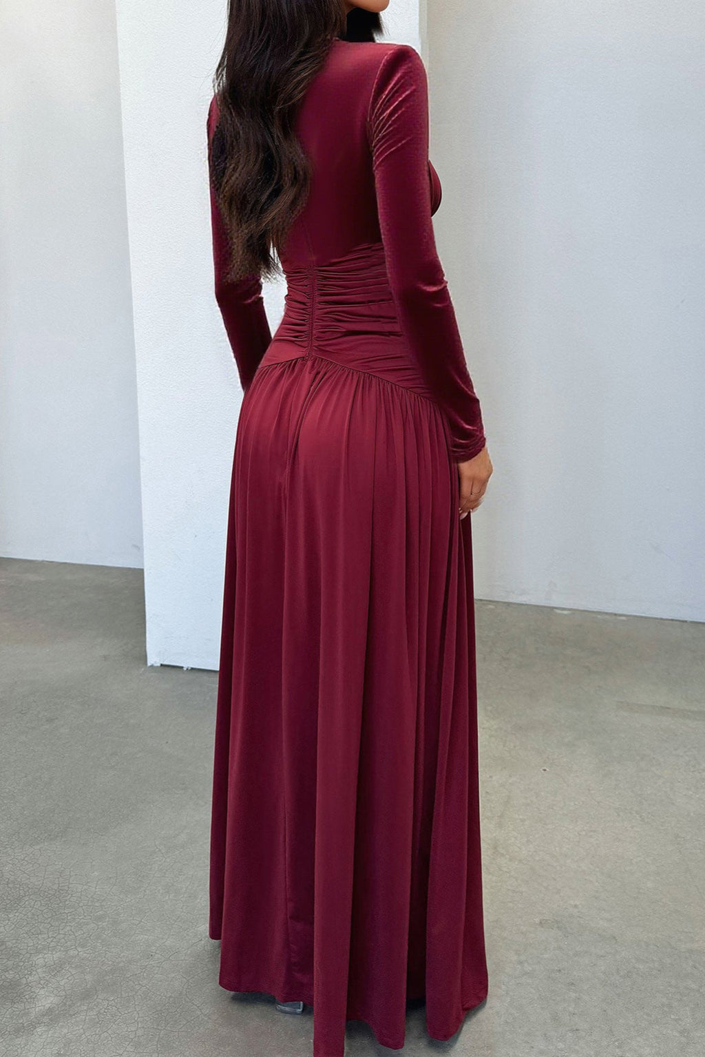 red Deep V Long Sleeve maxi Dress