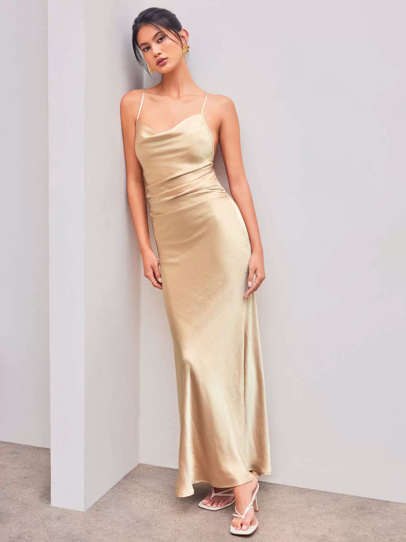 drape strap open back maxi dress