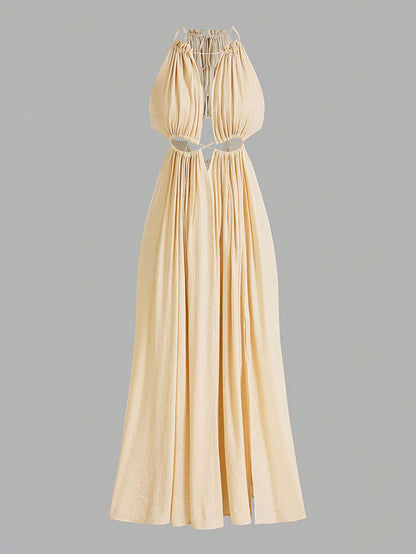 damla apricot Halter midi dress