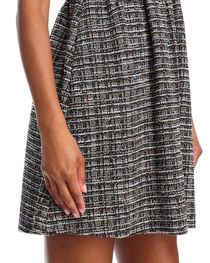 gray tweed short-sleeved mini dress