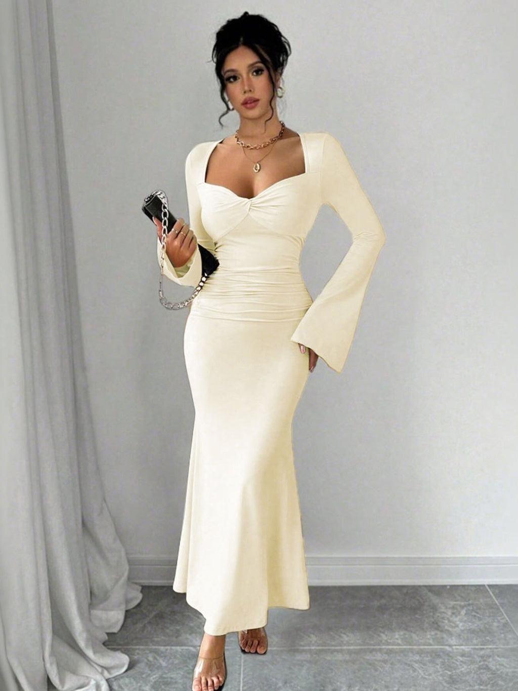 nora apricot long sleeve maxi dress