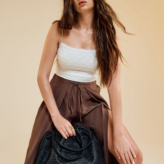 crocheted cut-out wavy spaghetti straps  cropped camisole top
