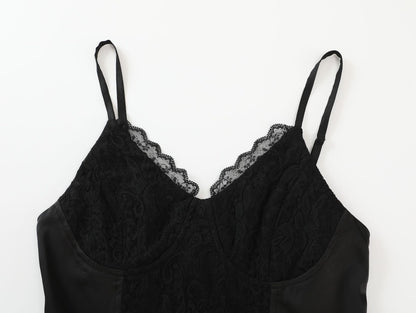 black Lace-Waist Spaghetti Strap Dress