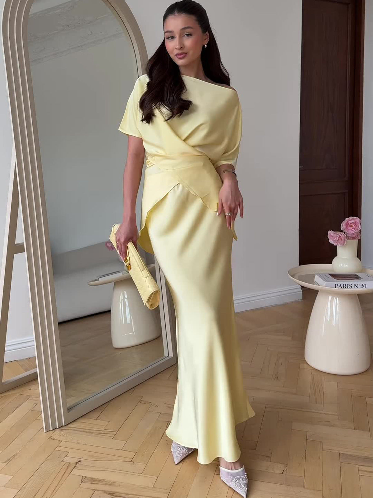 yellow short-sleeved maxi dress