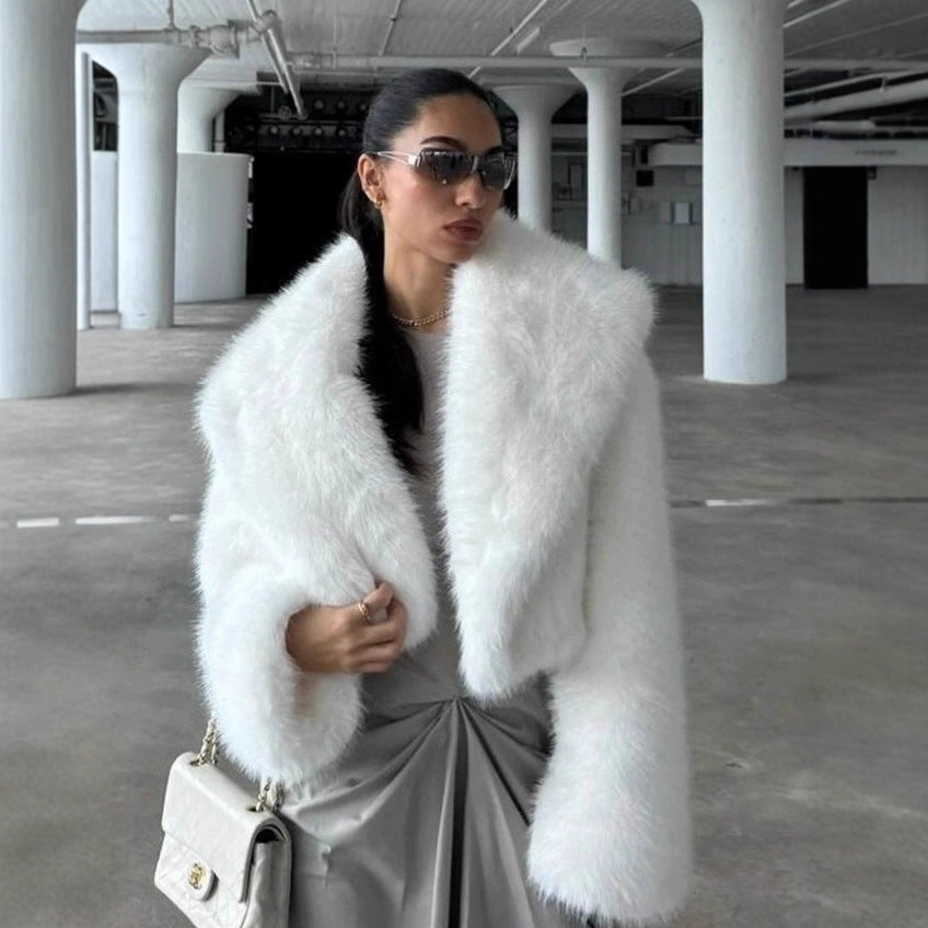 imitation fox fur cropped fur coats with artificial large fur collars