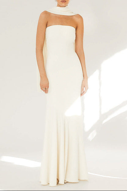donna white Strapless long mermaid dress