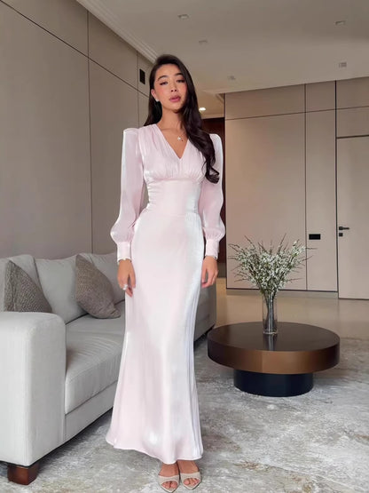white long-sleeved maxi dress