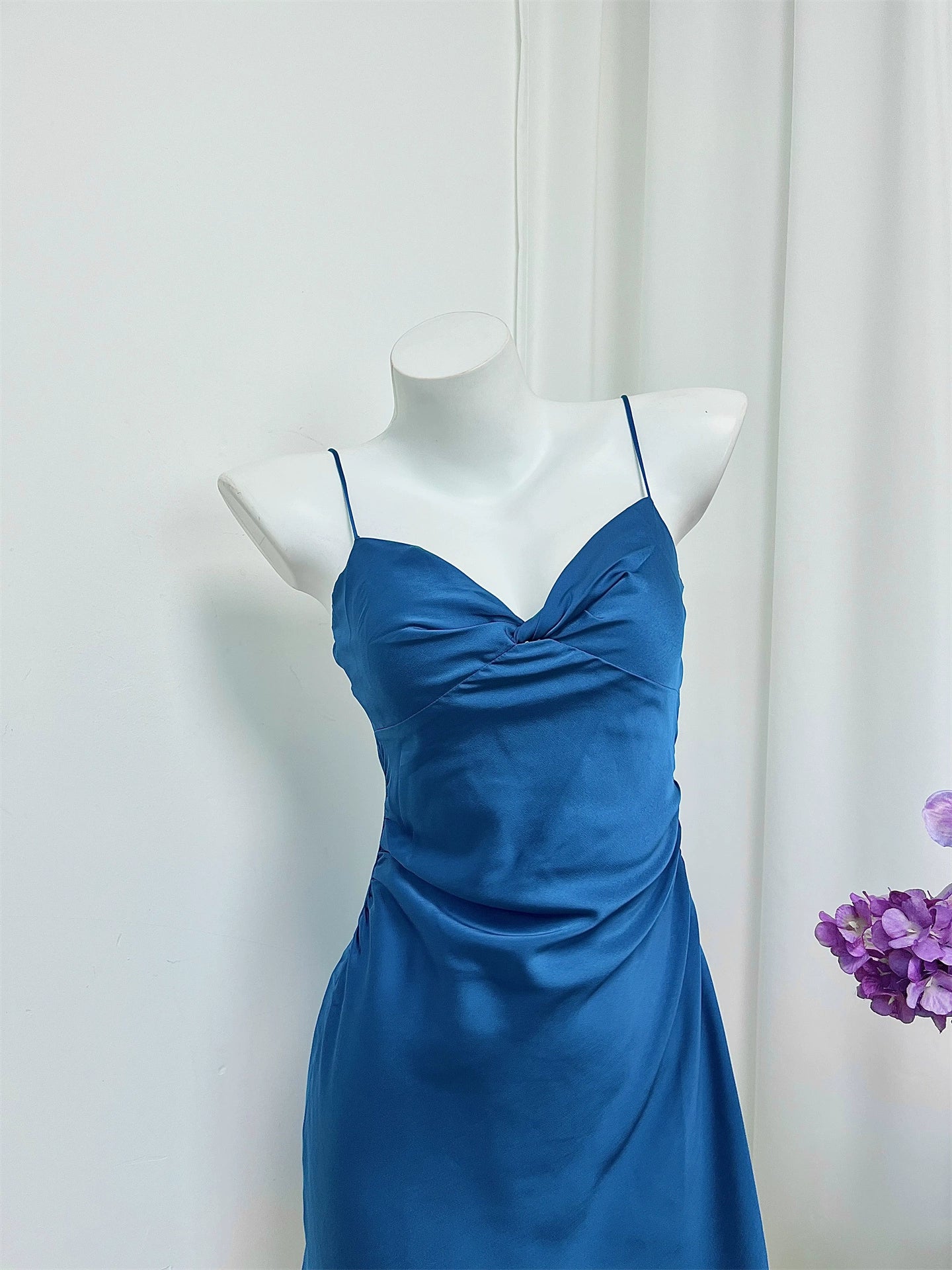 Blue Back Tie Rope Slip mini Dress