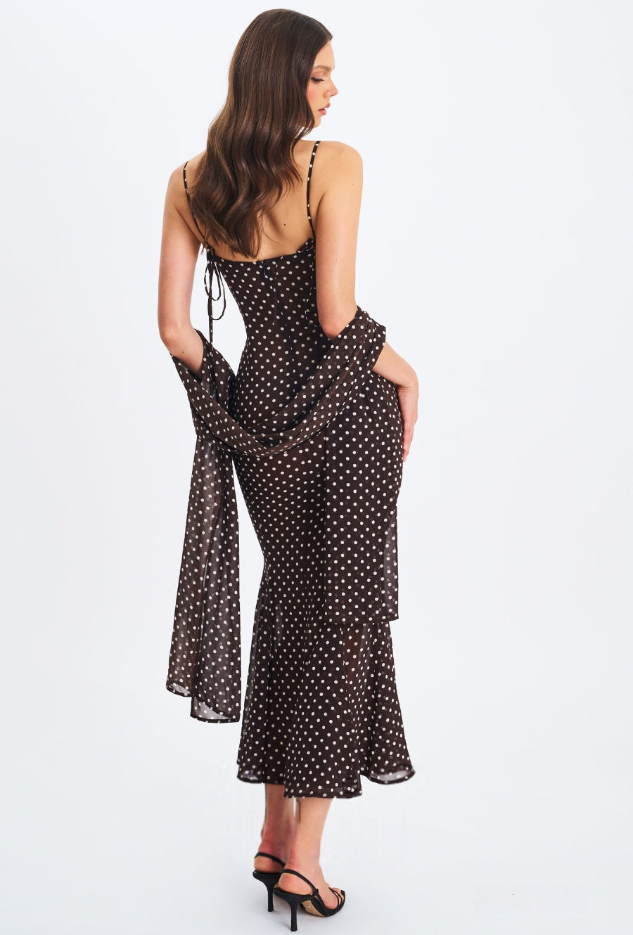 suspender scarf decorated with polka dot print backless dress