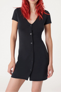black V-neck short-sleeved knitted dress