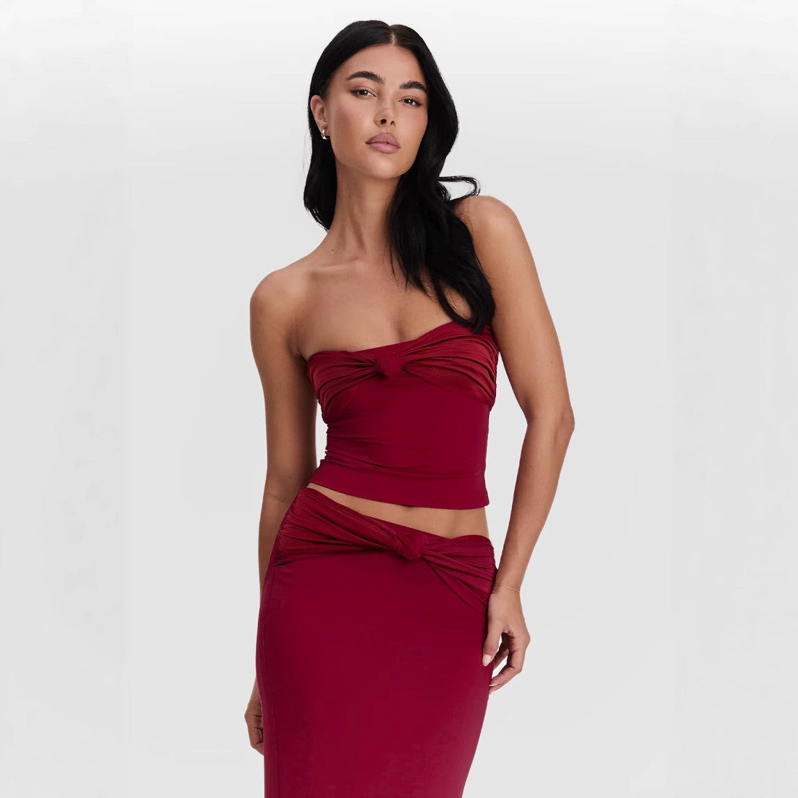 cecilia red strapless two-piece set