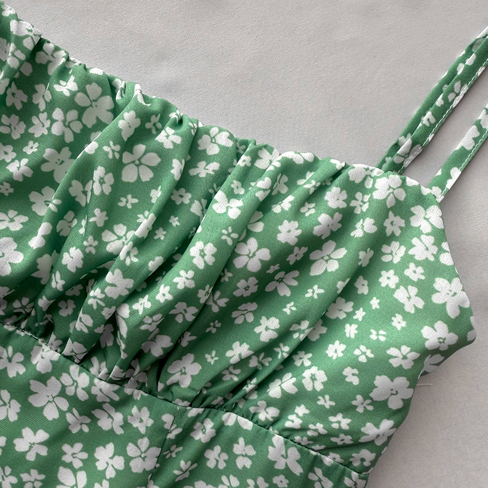 green wind floral mini dress