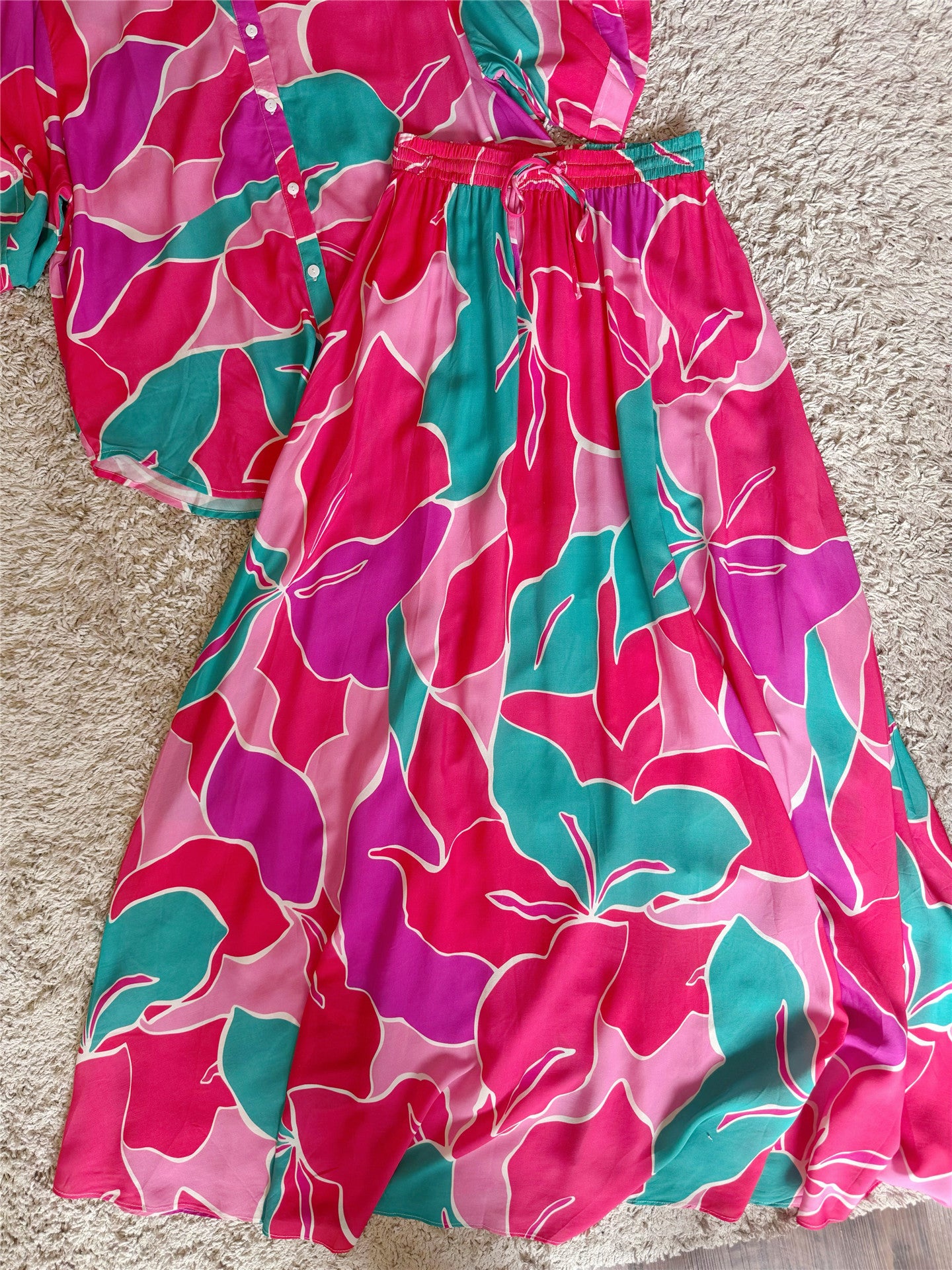 contrast color contrast collar shirt skirt two-piece set